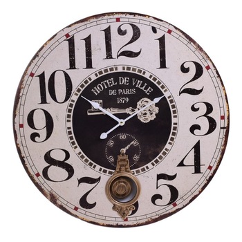 Ceas de perete crem/maro/negru, cu cifre arabe, cu pendul, 58 cm Ceas de perete crem/maro/negru, cu cifre arabe, cu pendul, 58 cm