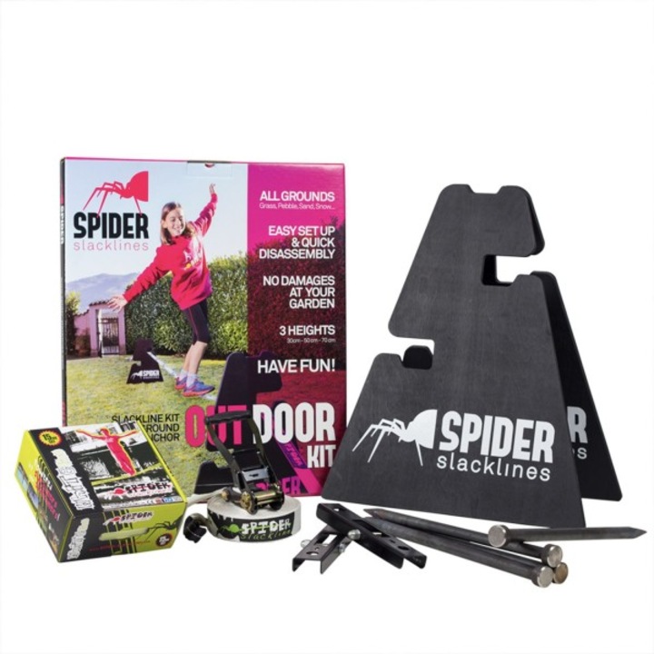 Kit pentru sarituri, SPIDER SLACKLINES, Stand-uri si chinga, Alb, 15 m