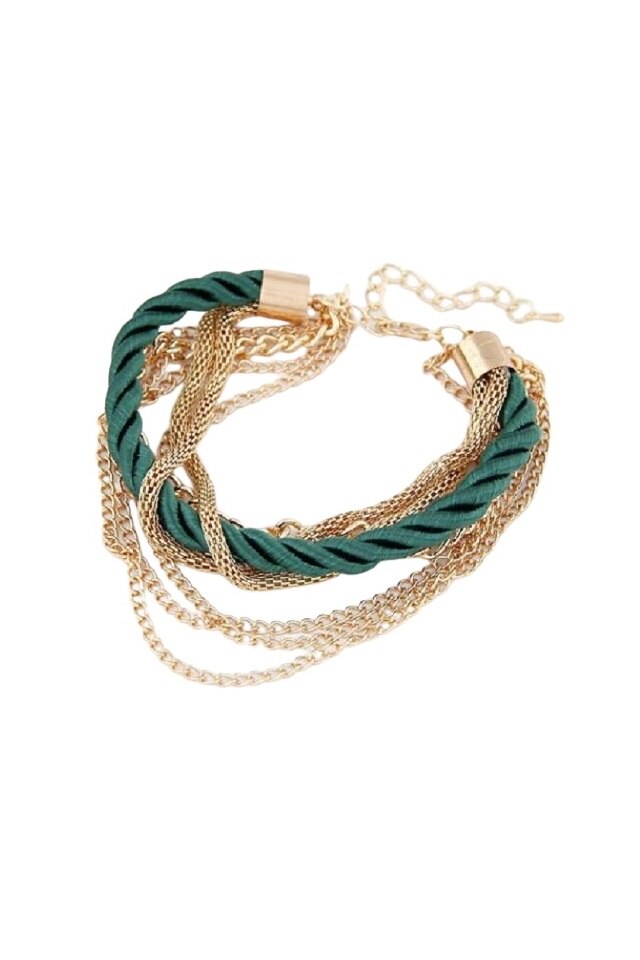 Bratara dama, AW, textil/aliaj metalic, reglabila, Verde