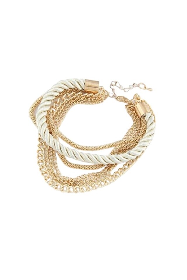 Bratara dama, AW, textil/aliaj metalic, reglabila, Argintie