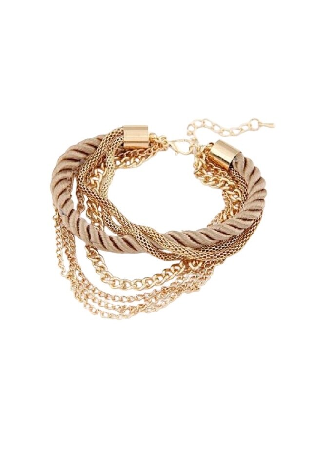 Bratara dama, AW, textil/aliaj metalic, reglabila, Auriu