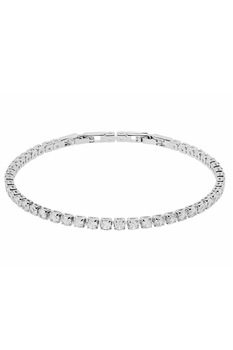 Bratara tip tennis, Fashion Jewelry, placata cu aur alb, decorat cu cristale zirconia, 17-19 cm