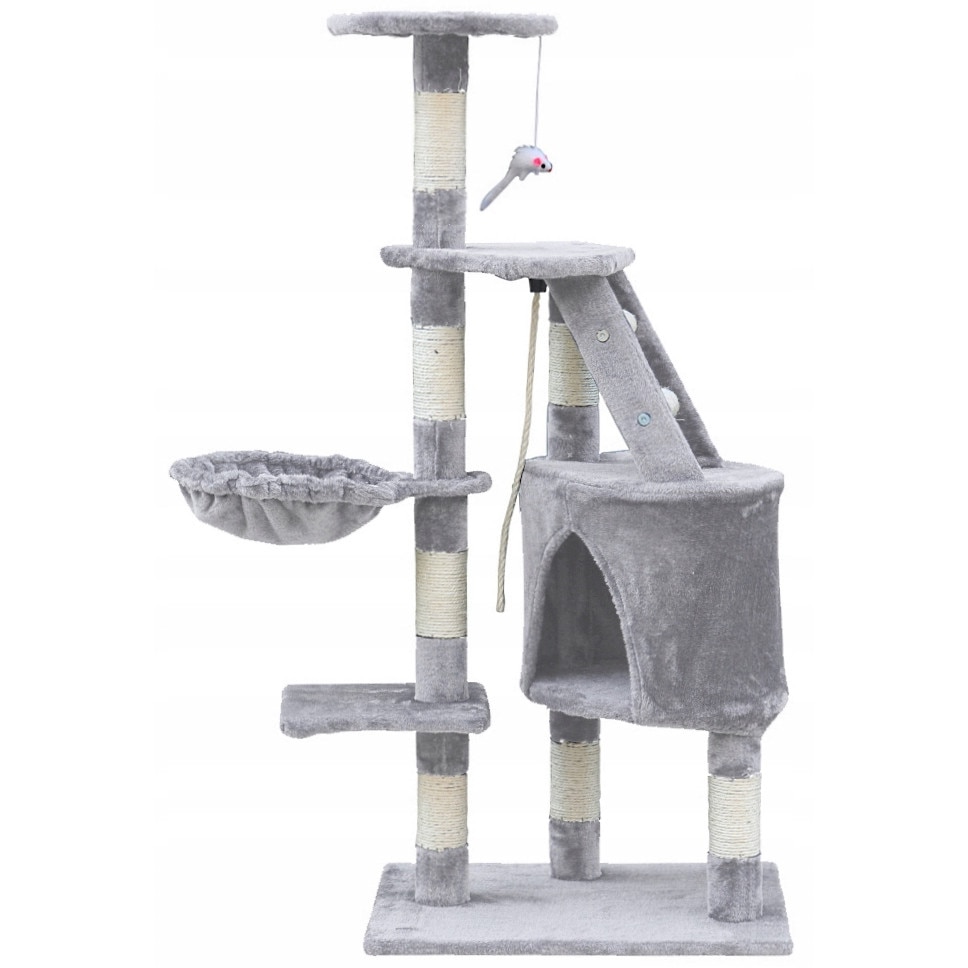 Ansamblu de joaca pentru pisici, TimeTrade, cordon, soarece, gri deschis