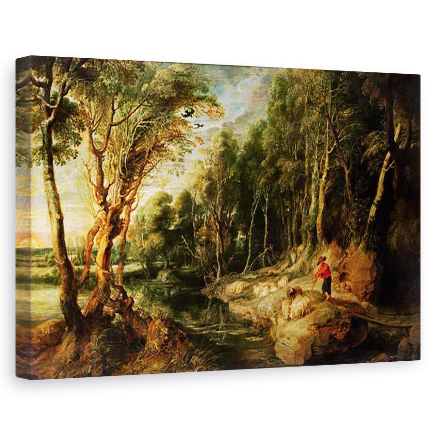 Tablou canvas - Peter Paul Rubens - Un Pastor cu turma lui intr-un peisaj Woody, 80 x 120cm