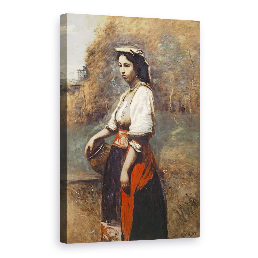 Tablou canvas - Jean Baptiste Camille Corot - Femeie italiana la fantana, 60 x 90 cm