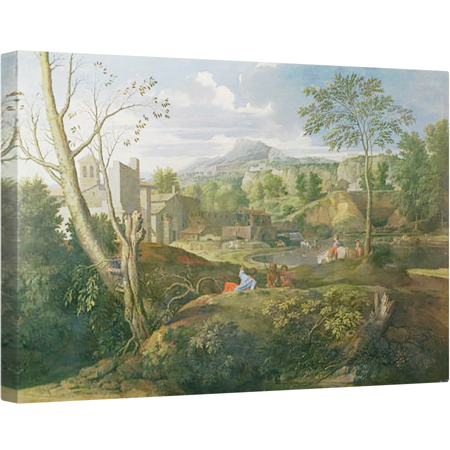 Tablou canvas - Nicolas Poussin - Peisaj cu cladiri, 60 x 90 cm