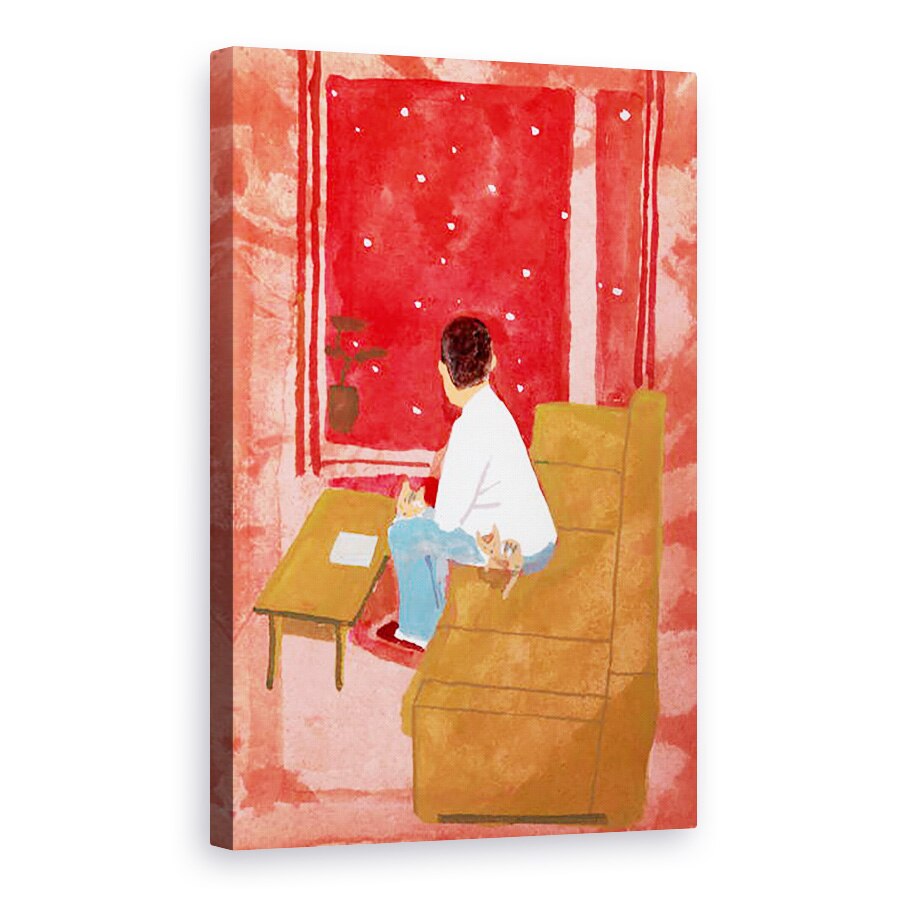 Tablou canvas - Hiroyuki Izutsu - Un barbat care urmareste orasul zapezii din camera de zi,2017, 60 x 90 cm