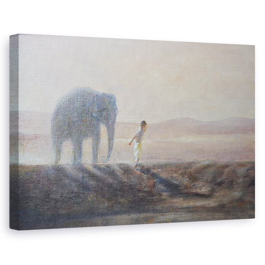 Tablou canvas - Lincoln Seligman - Baiat si elefant, 40 x 60 cm