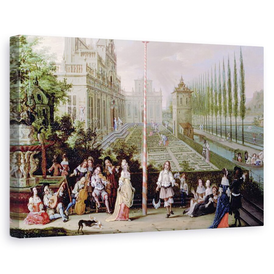 Tablou canvas - Pieter Gysels - Detaliu al figurilor elegante care canta la instrumente muzicale in jurul unui maypole ulei pe cupru, 60 x 90 cm