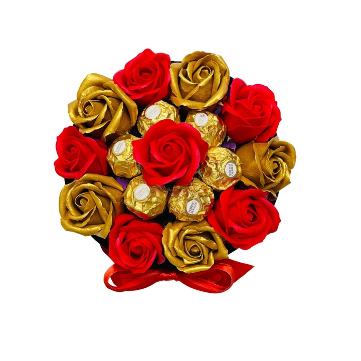Cutie Cadou, ChocoBox, For All Box , include Trandafiri si Praline Ferrero Rocher