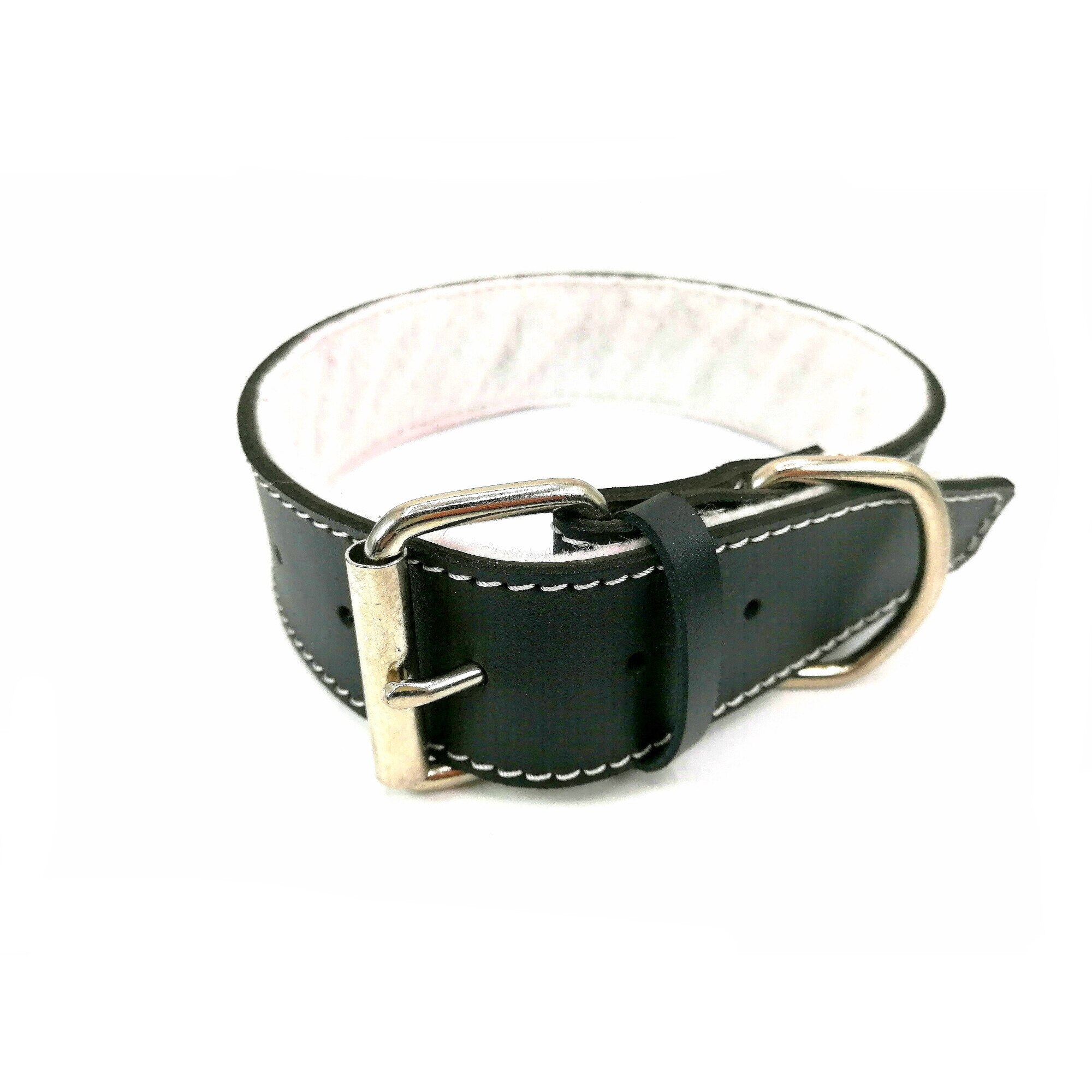 Zgarda din piele naturala neagra, cu pasla , 50 mm x 75 cm