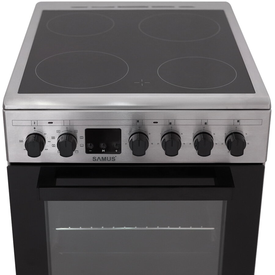 Aragaz Samus SM564VTE INOX, Electric, 4 arzatoare, 10 functii cuptor, grill, convectie 3D, timer digital, lumina interioara, inox