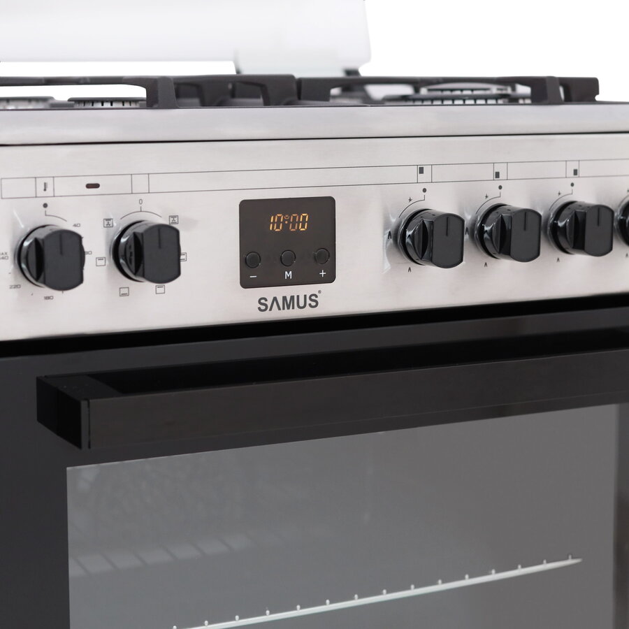 Aragaz Samus SM564VTE INOX, Electric, 4 arzatoare, 10 functii cuptor, grill, convectie 3D, timer digital, lumina interioara, inox