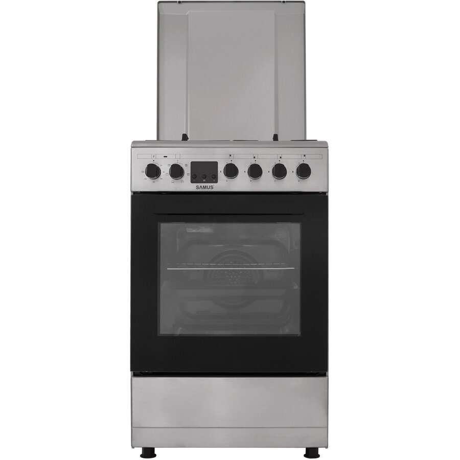 Aragaz Samus SM563AENS, 4 Arzatoare Gaz, Cuptor electric, 43 L, 7 Functii, Grill, Aprindere electrica, Inox