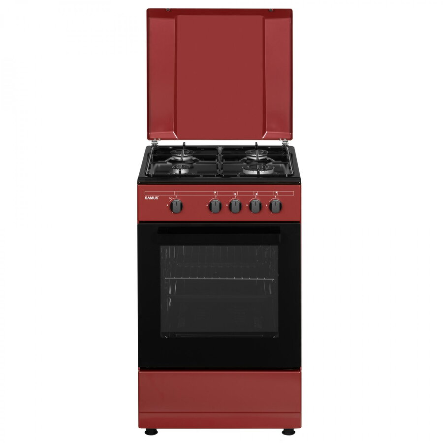 Aragaz Samus SM566APGS, 4 Arzatoare gaz, Cuptor Gaz, 49 L, Burgundy/Negru
