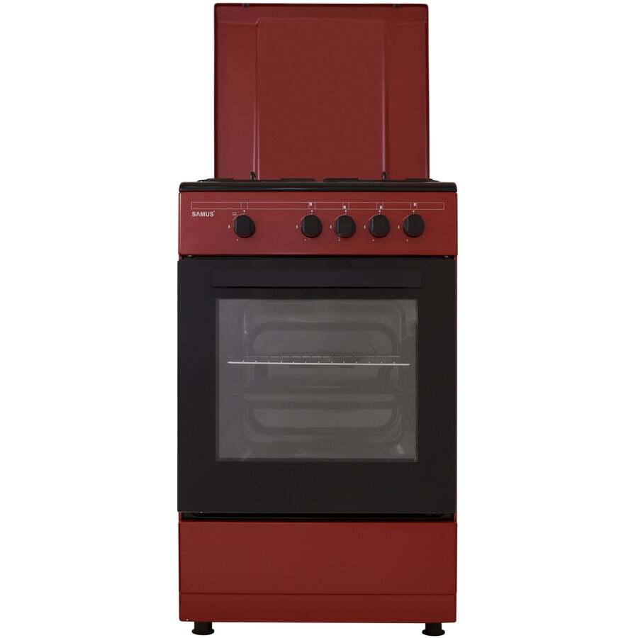 Aragaz Samus SM566APGS, 4 Arzatoare gaz, Cuptor Gaz, 49 L, Burgundy/Negru