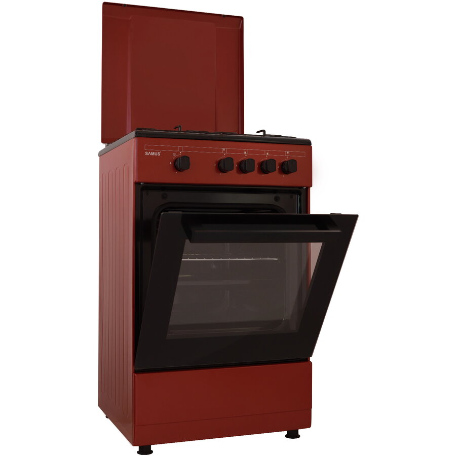 Aragaz Samus SM566APGS, 4 Arzatoare gaz, Cuptor Gaz, 49 L, Burgundy/Negru