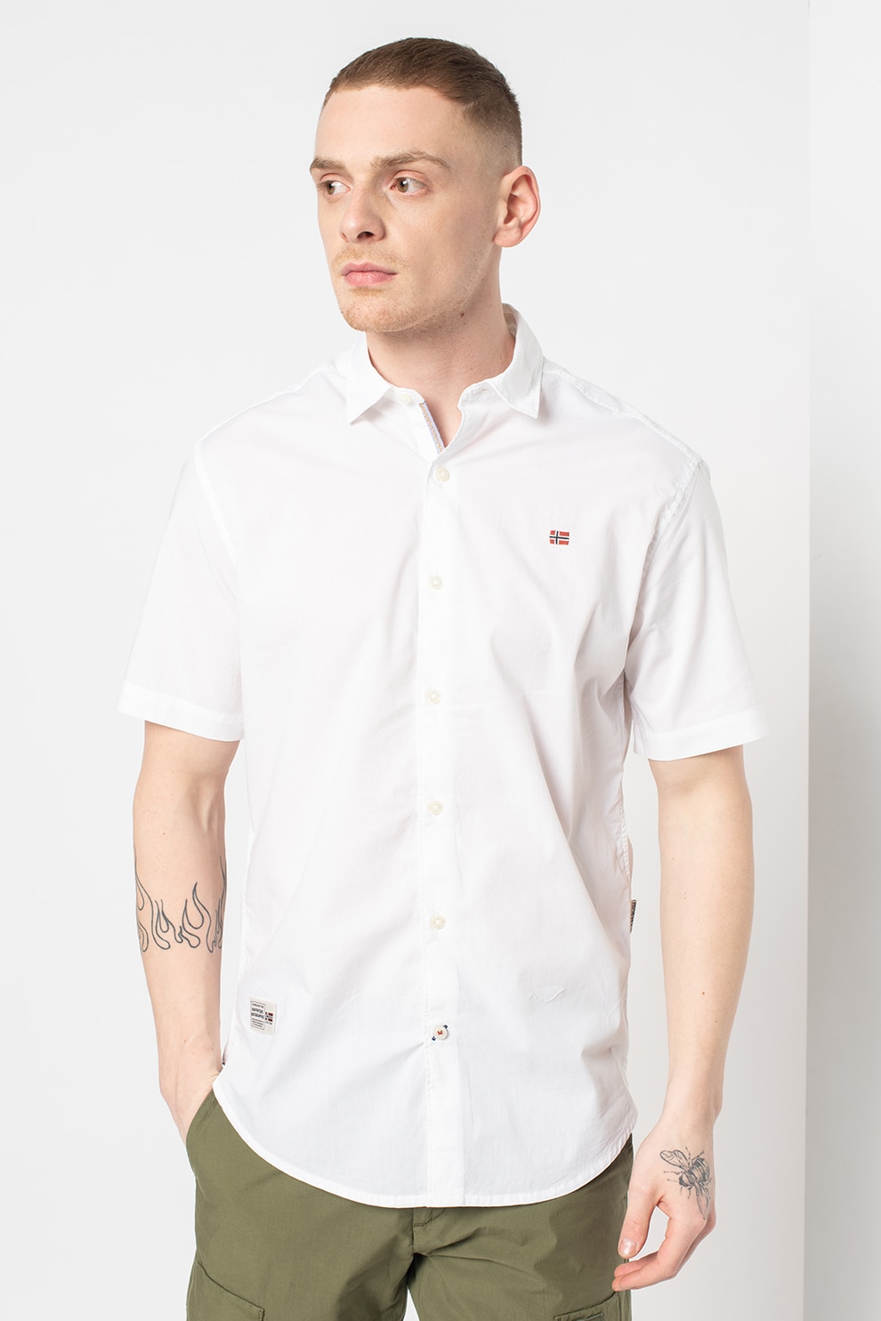 Napapijri, Camasa slim fit cu maneci scurte Ging, Alb, S