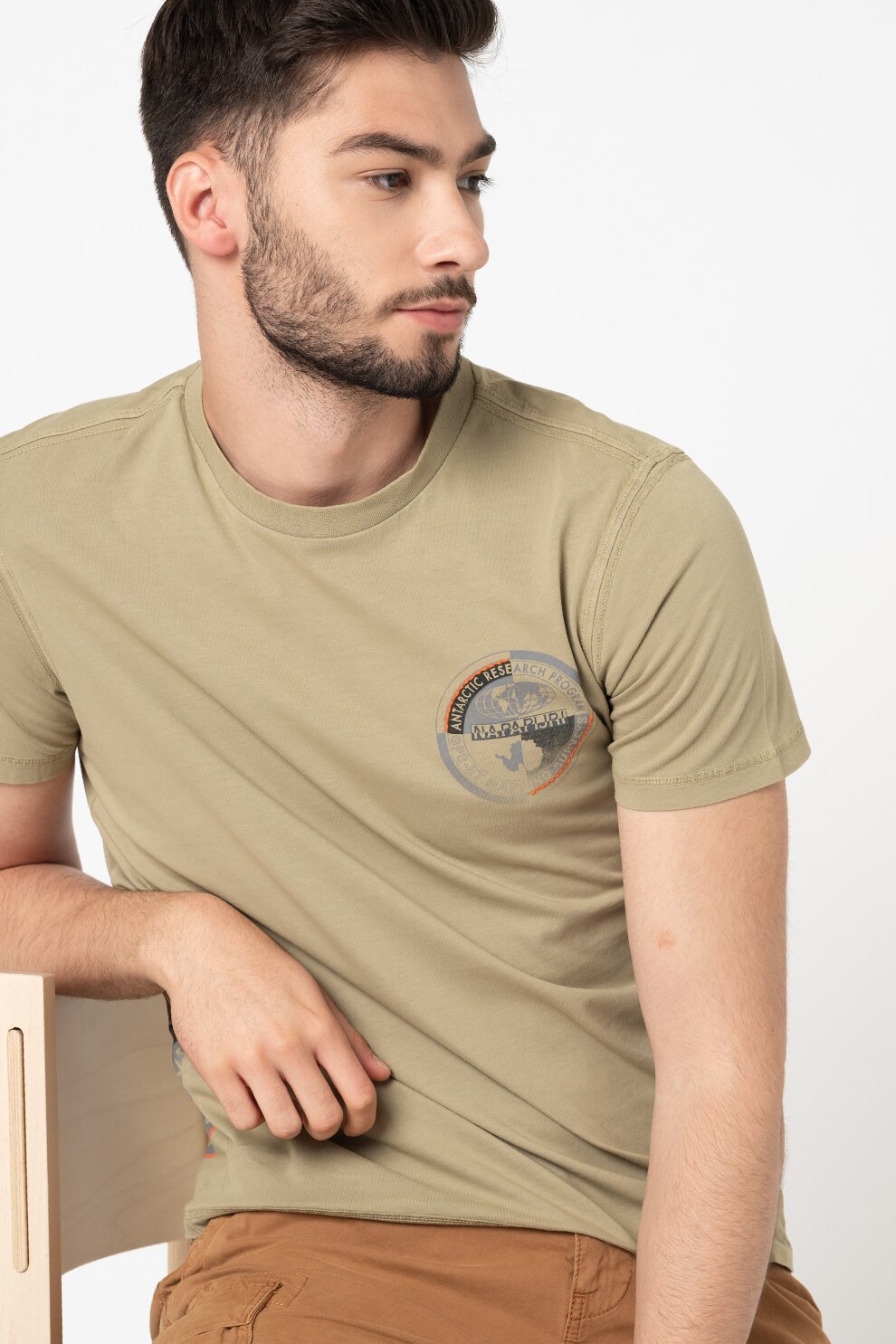 Napapijri, Tricou de bumbac cu logo pe piept Seob, Verde sparanghel, S