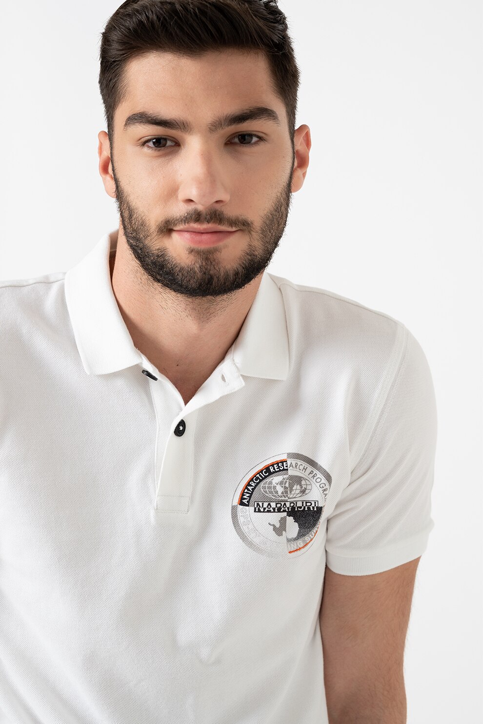 Napapijri, Tricou polo cu logo pe piept, Alb/Grej/Oranj