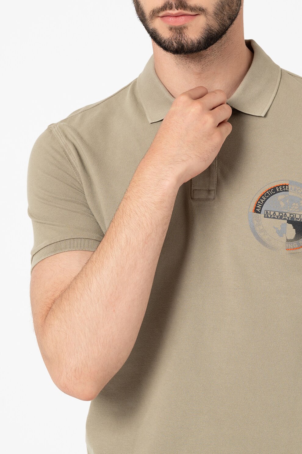 Napapijri, Tricou polo cu logo pe piept, Verde sparanghel