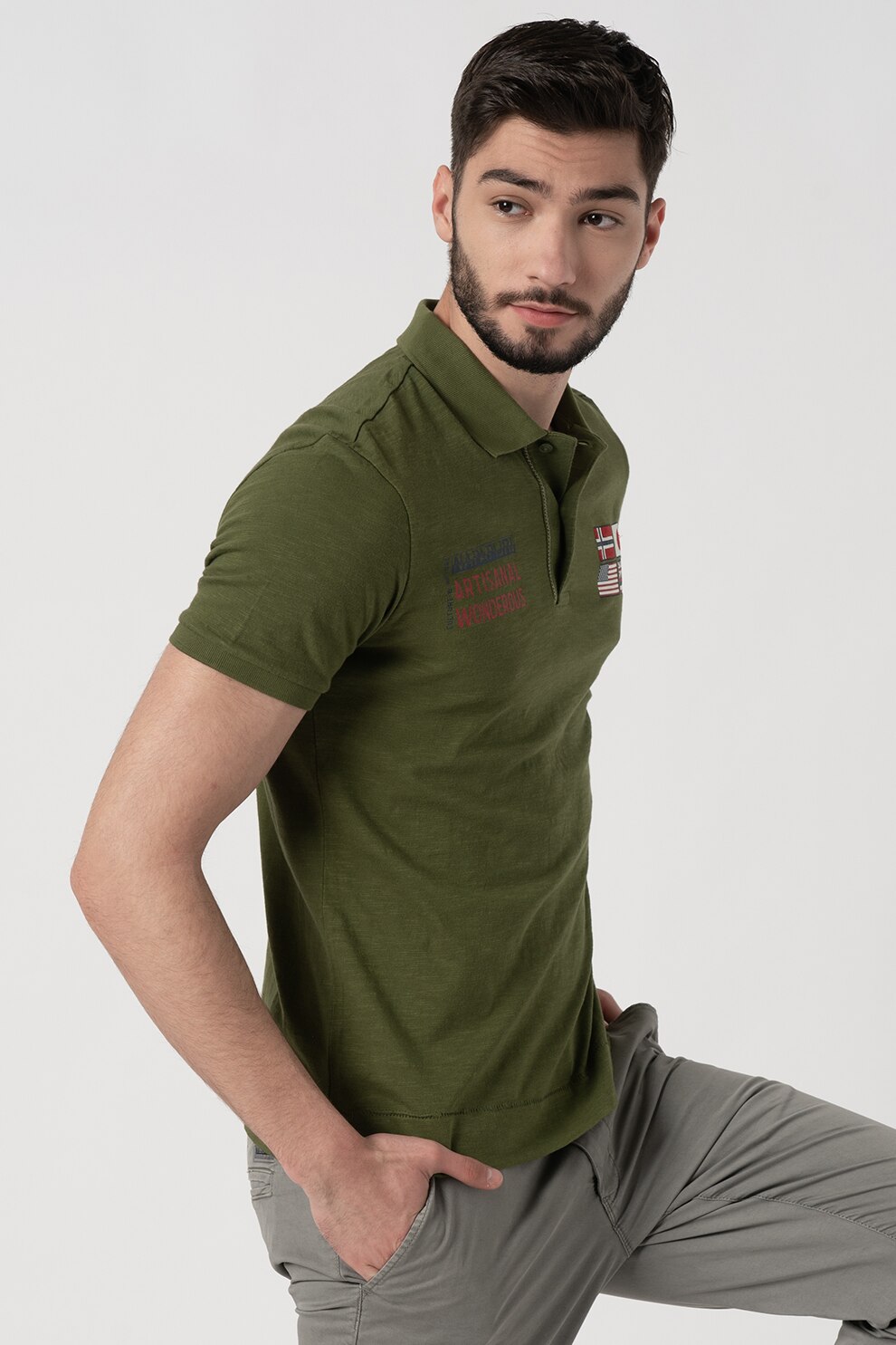 Napapijri, Tricou polo cu imprimeuri pe piept Eula, Verde