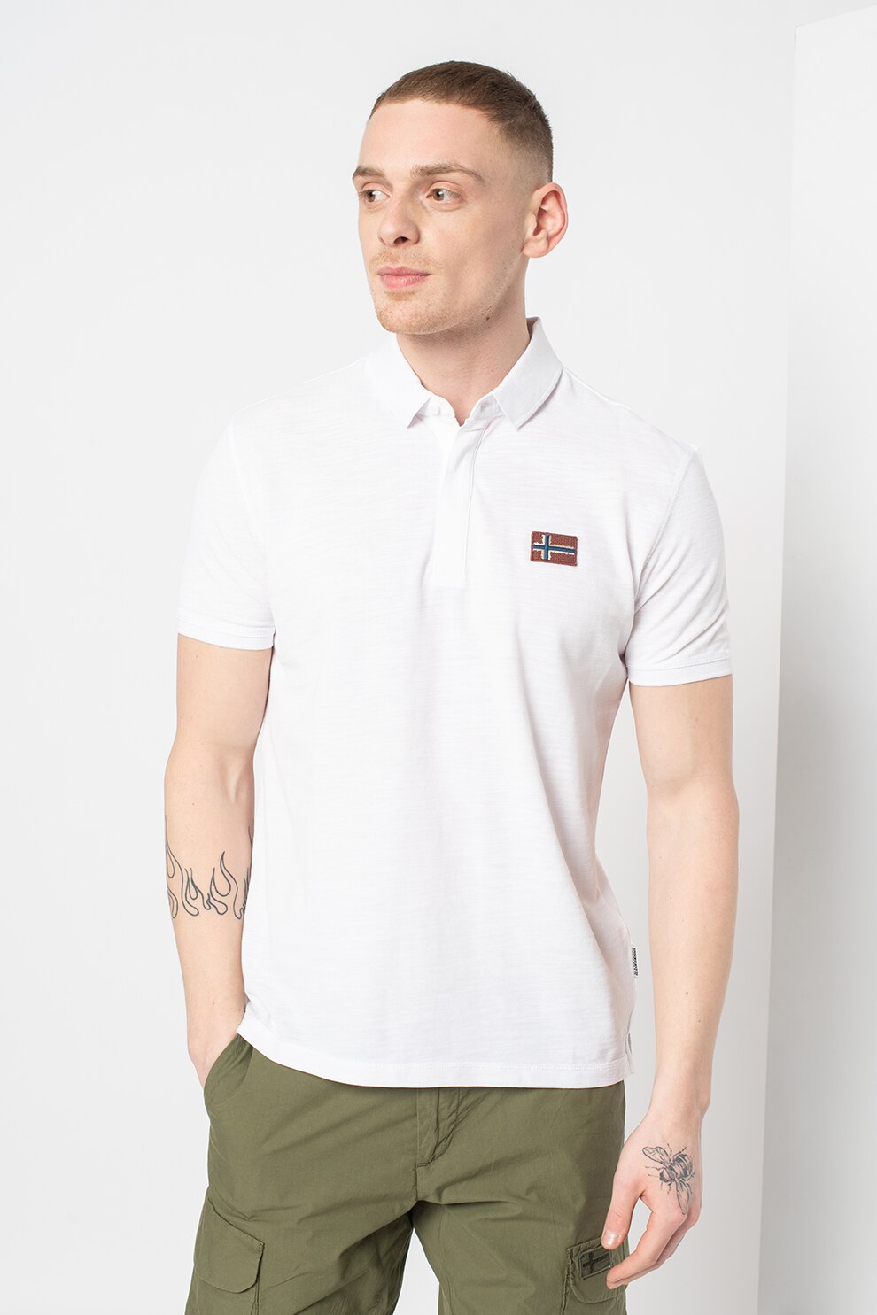 Napapijri, Tricou polo din pique de bumbac organic Ebea, Alb optic, S