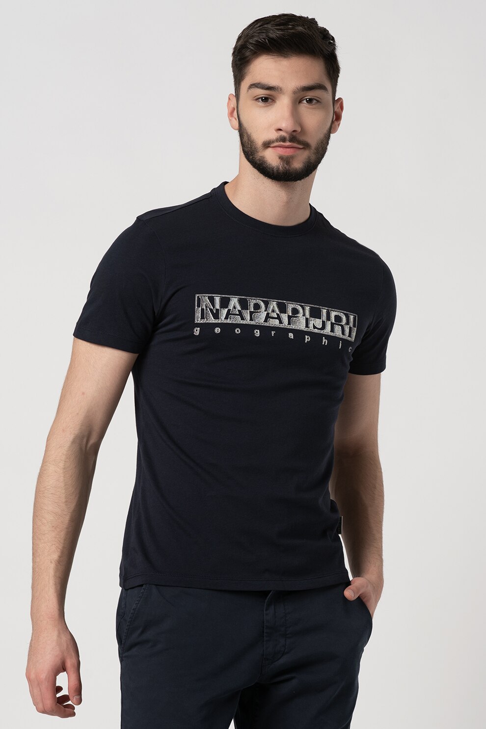 Napapijri, Tricou cu decolteu la baza gatului si logo Sallar, Bleumarin