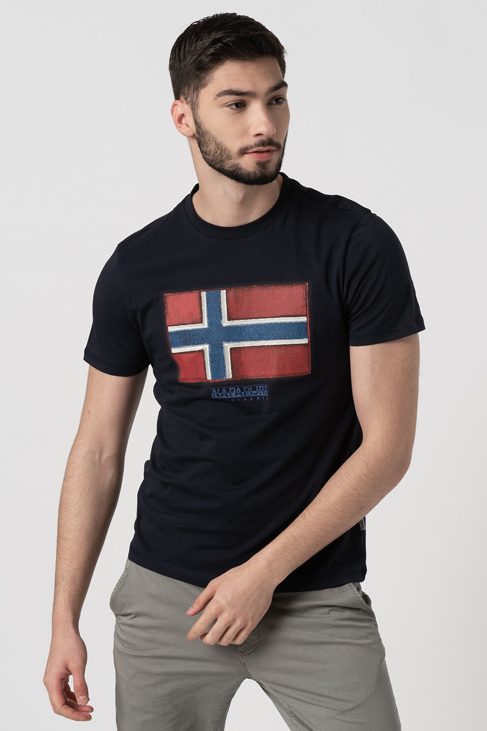 Napapijri, Tricou cu decolteu la baza gatului si logo Sirol, Bleumarin