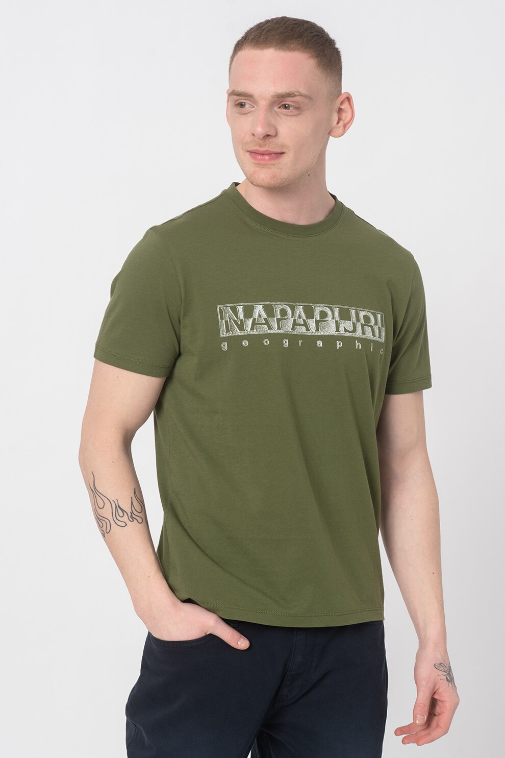 Napapijri, Tricou cu imprimeu logo Sallar, Verde, 3XL
