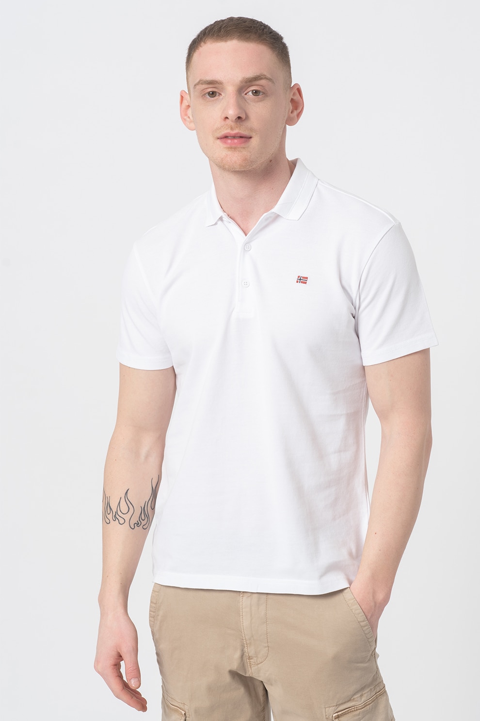 Napapijri, Tricou polo cu logo mic brodat Ealis, Alb, 3XL