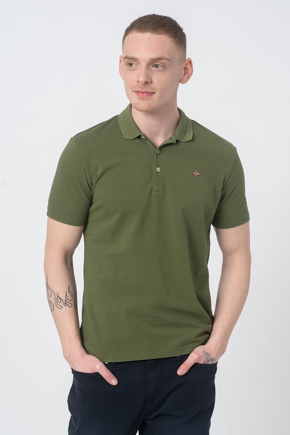 Napapijri, Tricou polo cu logo mic brodat Ealis, Verde, 3XL