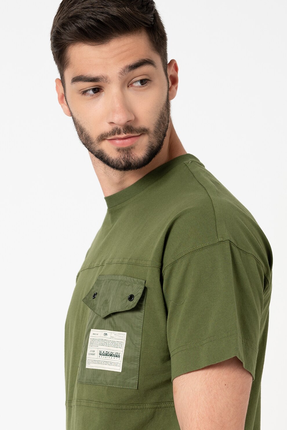 Napapijri, Tricou cu maneci cazute si buzunar aplicat pe piept Honolulu, Verde