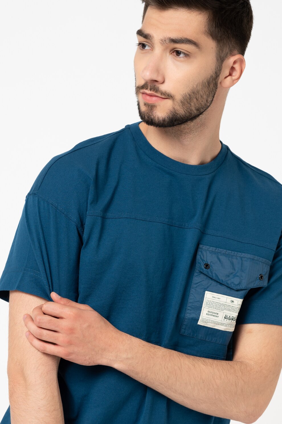 Napapijri, Tricou cu maneci cazute si buzunar aplicat pe piept Honolulu, Albastru petrol, M