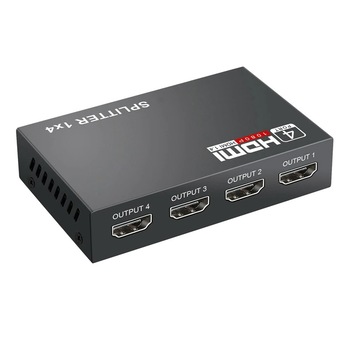 Splitter HDMI Techone® SplitMax 4, iesire 4 x HDMI 1080p, cu amplificator, cu sunet, negru Splitter HDMI Techone® SplitMax 4, iesire 4 x HDMI 1080p, cu amplificator, cu sunet, negru