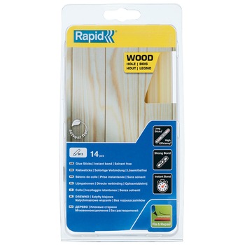 Baton silicon profesional Rapid pentru Lemn, Carton, Pluta, galben, Ø12mm x 190mm, baza EVA, 14 buc/blister 5001420 Baton silicon profesional Rapid pentru Lemn, Carton, Pluta, galben, Ø12mm x 190mm, baza EVA, 14 buc/blister 5001420