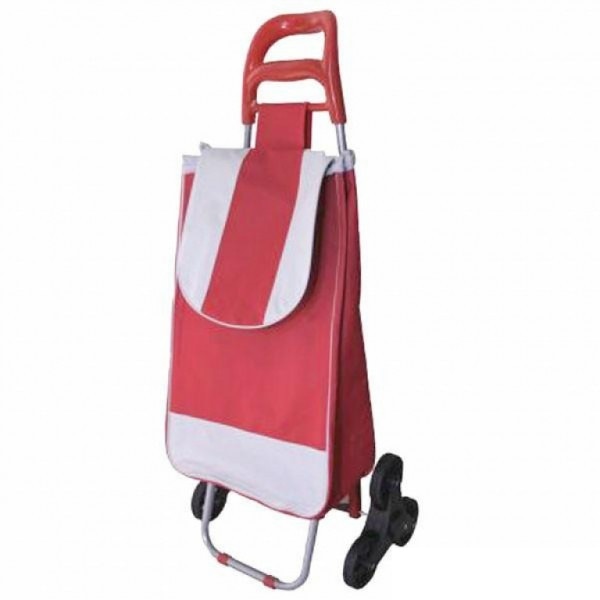 Carut aluminiu piata rosu, cu 3 roti si sac, faciliteaza urcarea ...