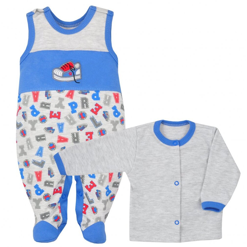 Compleu 2 piese salopeta si bluza pentru baieti Koala Literki 2843-A, Gri, 68