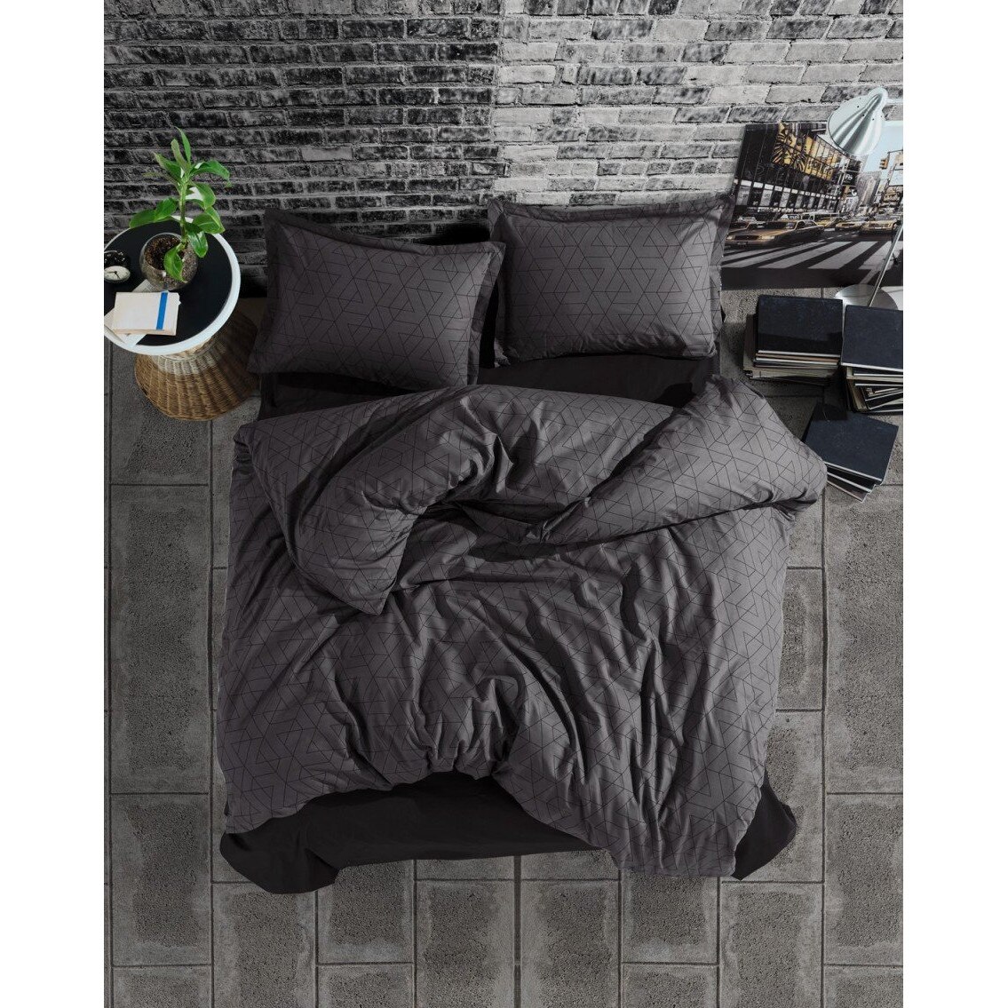 Lenjerie pat dublu bumbac 100% ranforce, 4 piese, Ralex Pucioasa, Monza Antracit