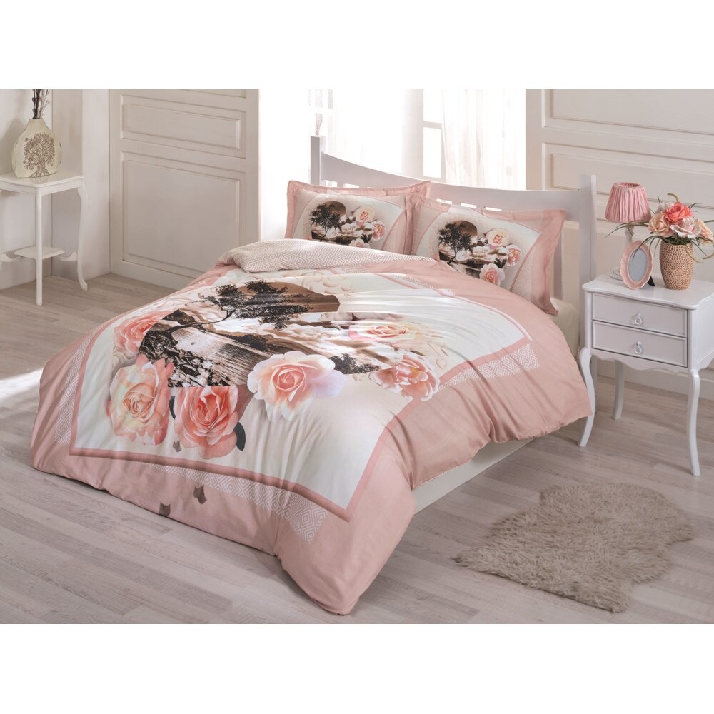 Lenjerie de pat Grand Walden , 2 persoane , 200 x 220 , roz pudra