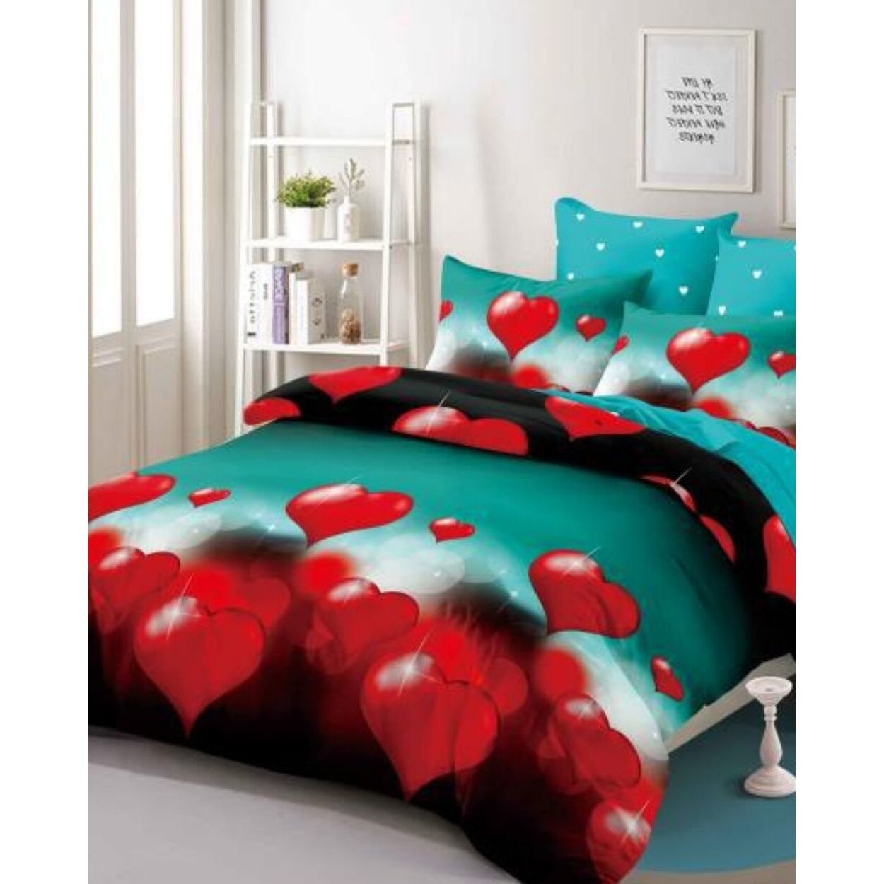 Set Lenjerie Finet, 6 Piese, Pat 2 Persoane, Glowing Hearts