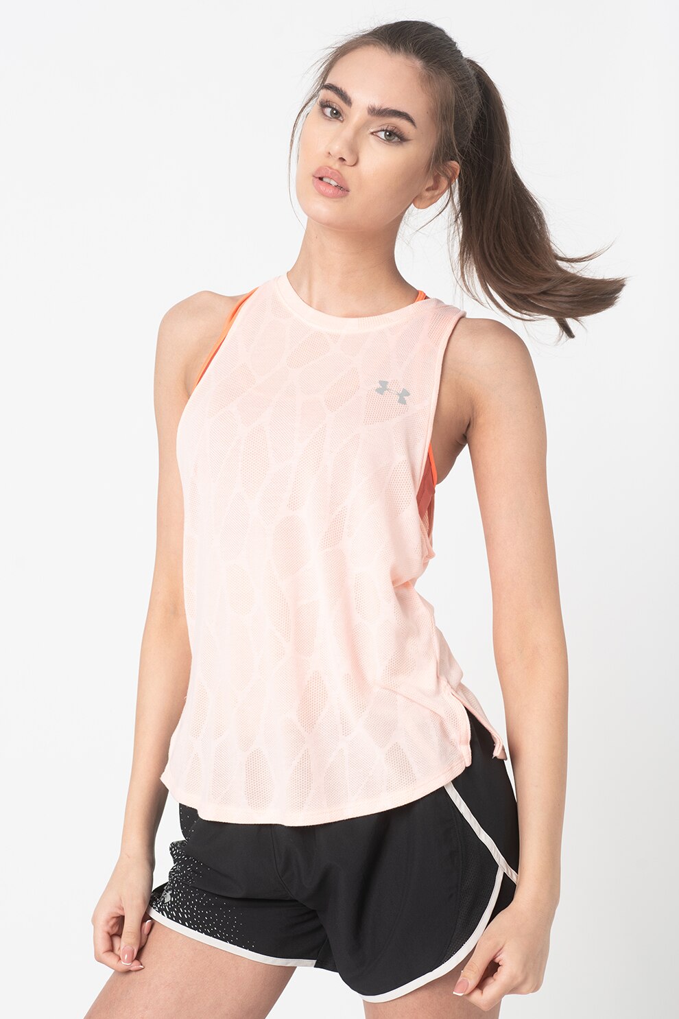 Under Armour, Top pentru alergare Streaker 2.0, Roz piersica/Gri