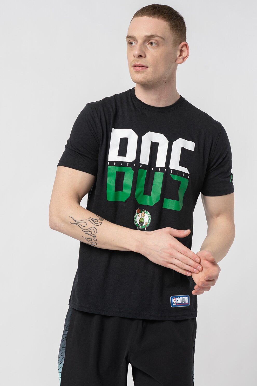 Under Armour, Tricou cu imprimeu pentru baschet Combine City, Negru/Alb/Verde, S