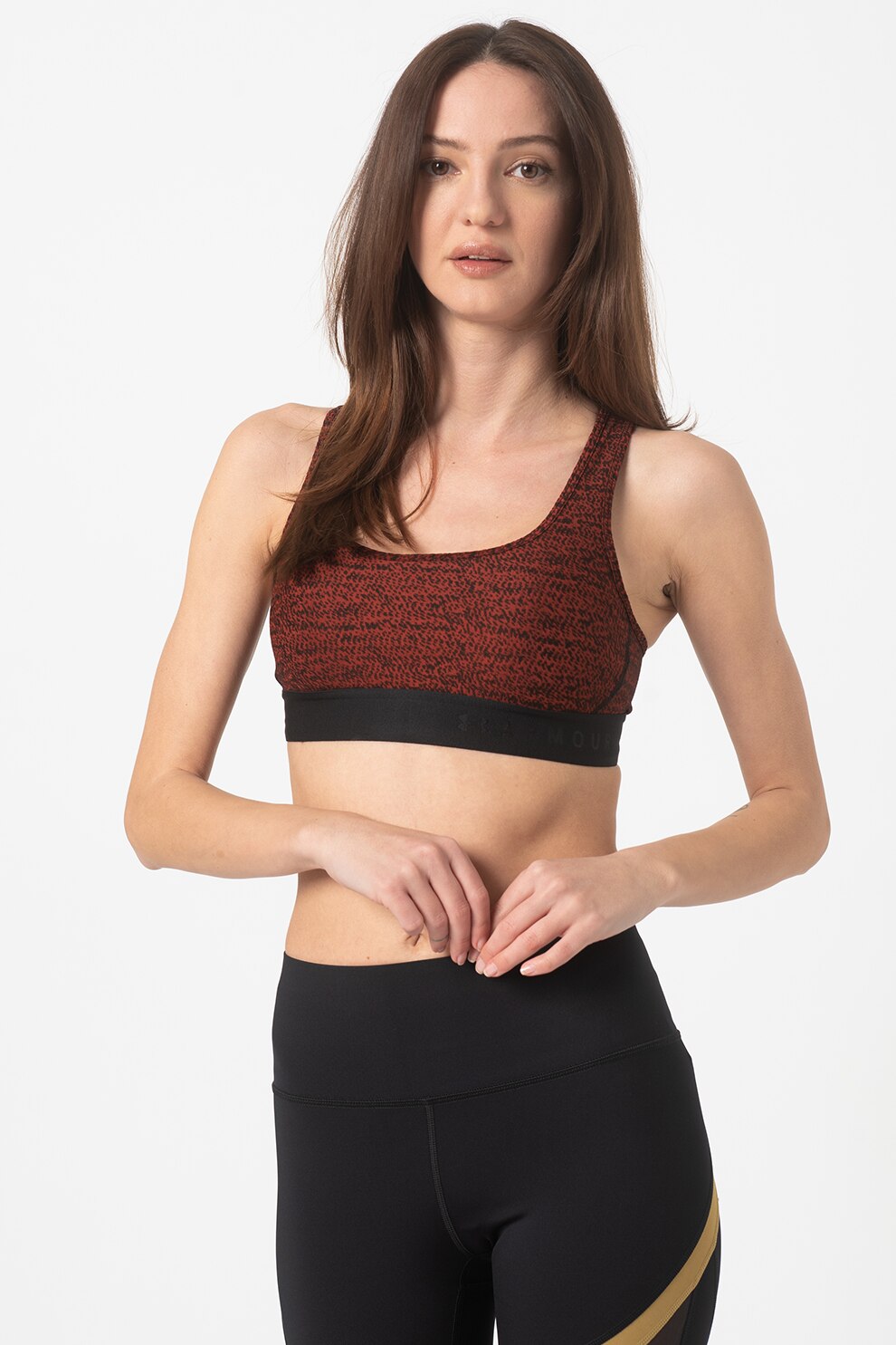 Under Armour, Bustiera cu barete incrucisate pentru antrenament, Rosu bordeaux/Negru, XS