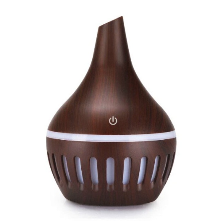 Umidificator, Difuzor Aromaterapie, Ultrasonic cu LED, Pentru Casa si Birou, 300ml, Stejar inchis