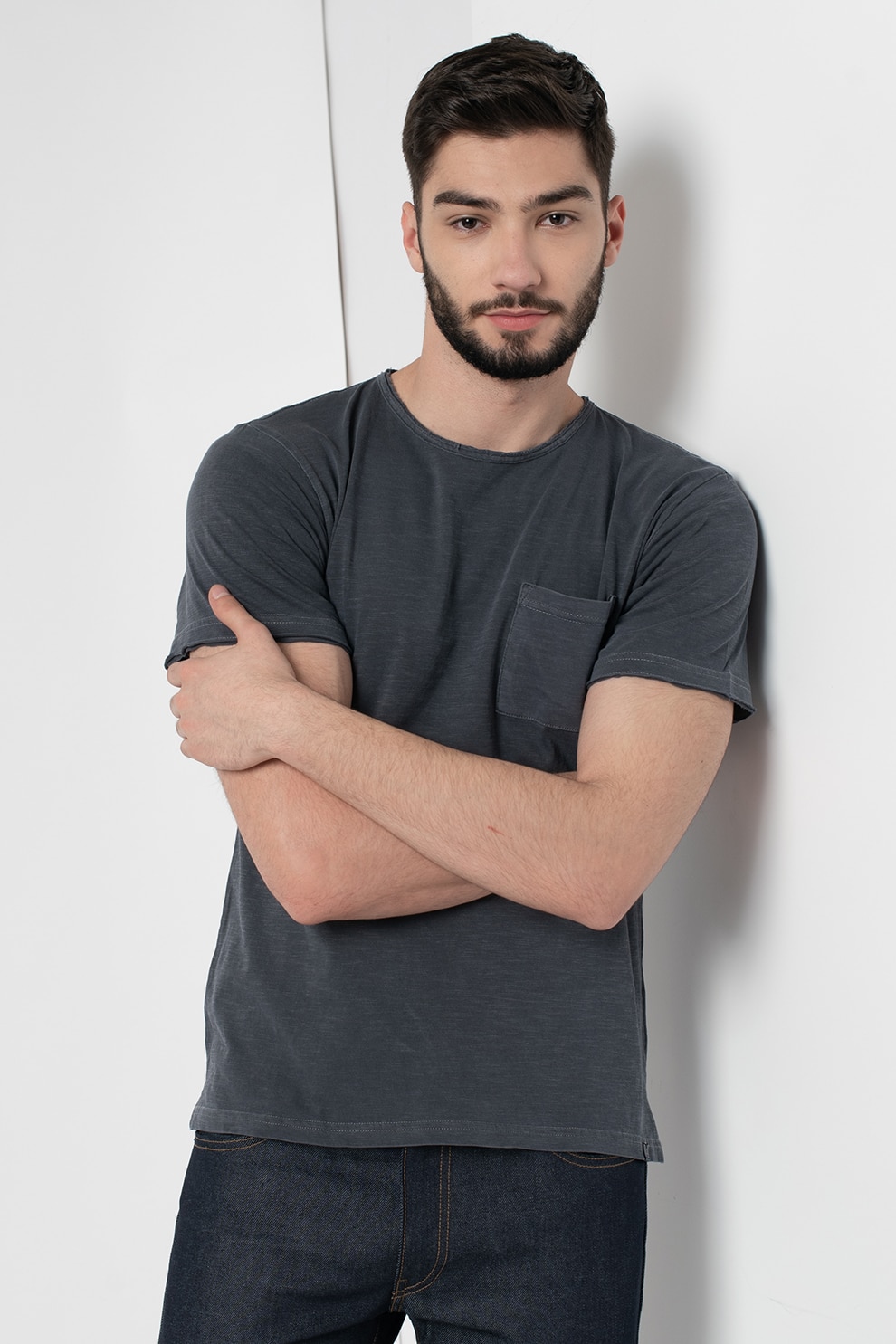 Haily's, Tricou cu buzunar pe piept Nelson, Gri carbune