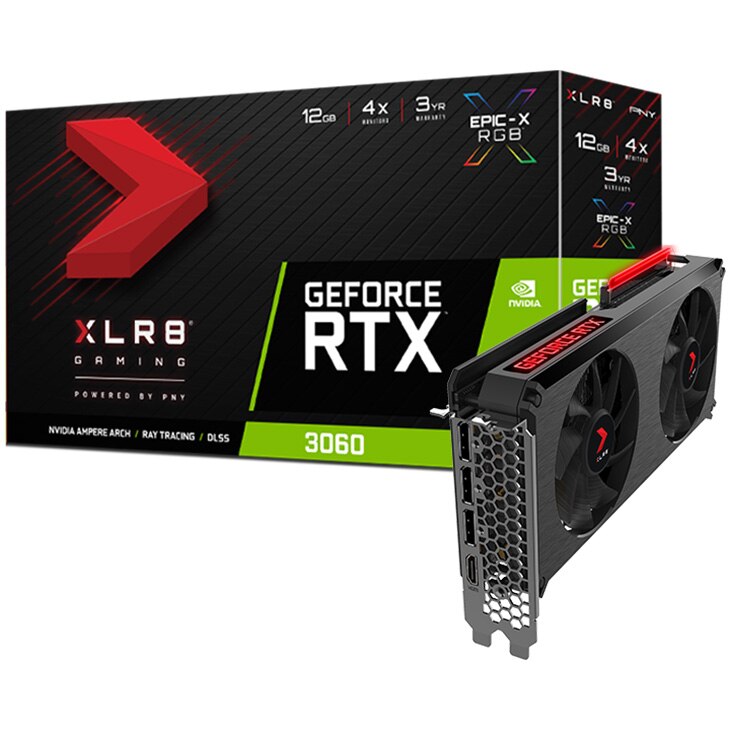Placa video PNY GeForce® RTX™ 3060 XLR8 Gaming REVEL EPIC-X RGB Dual Fan Edition, 12GB GDDR6, 192-bit