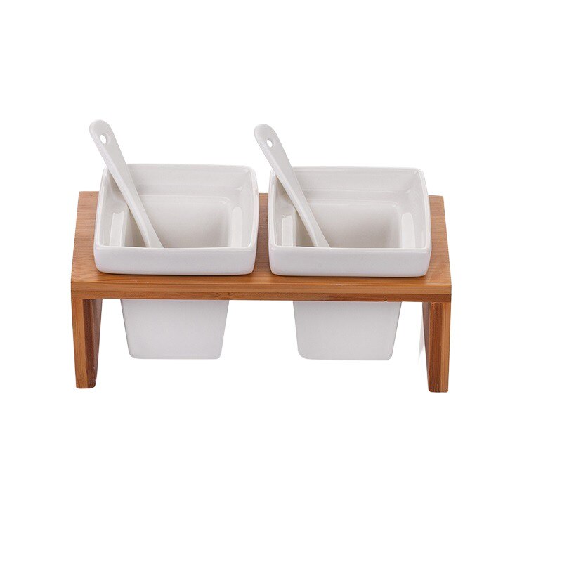 Set sos din portelan si suport bambus, 5 piese, Lancaster