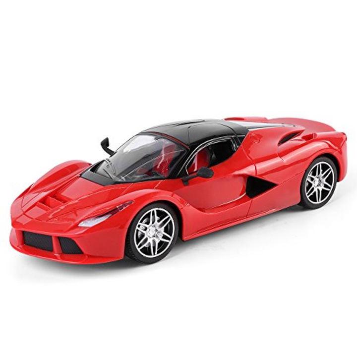 Masina 1:16 cu telecomanda - volan , pedale , acumulatori , senzor gravitatie si lumini , culoare rosu