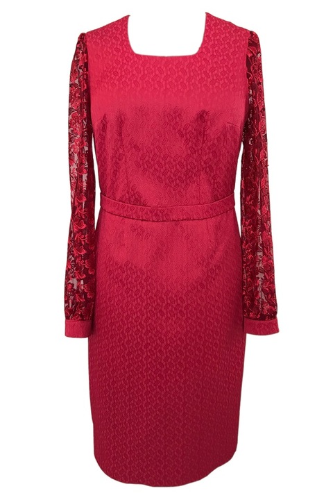 Rochie dreapta,burgundy, cu maneci ample din dantela